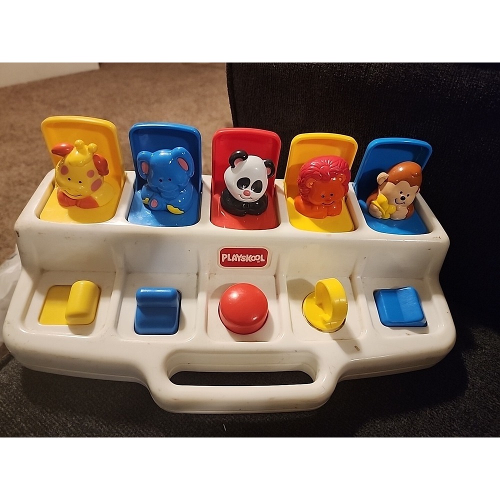 Vintage Playskool Poppin Pals Pop Up Jungle Zoo Animals - White 1995 Toddler Toy